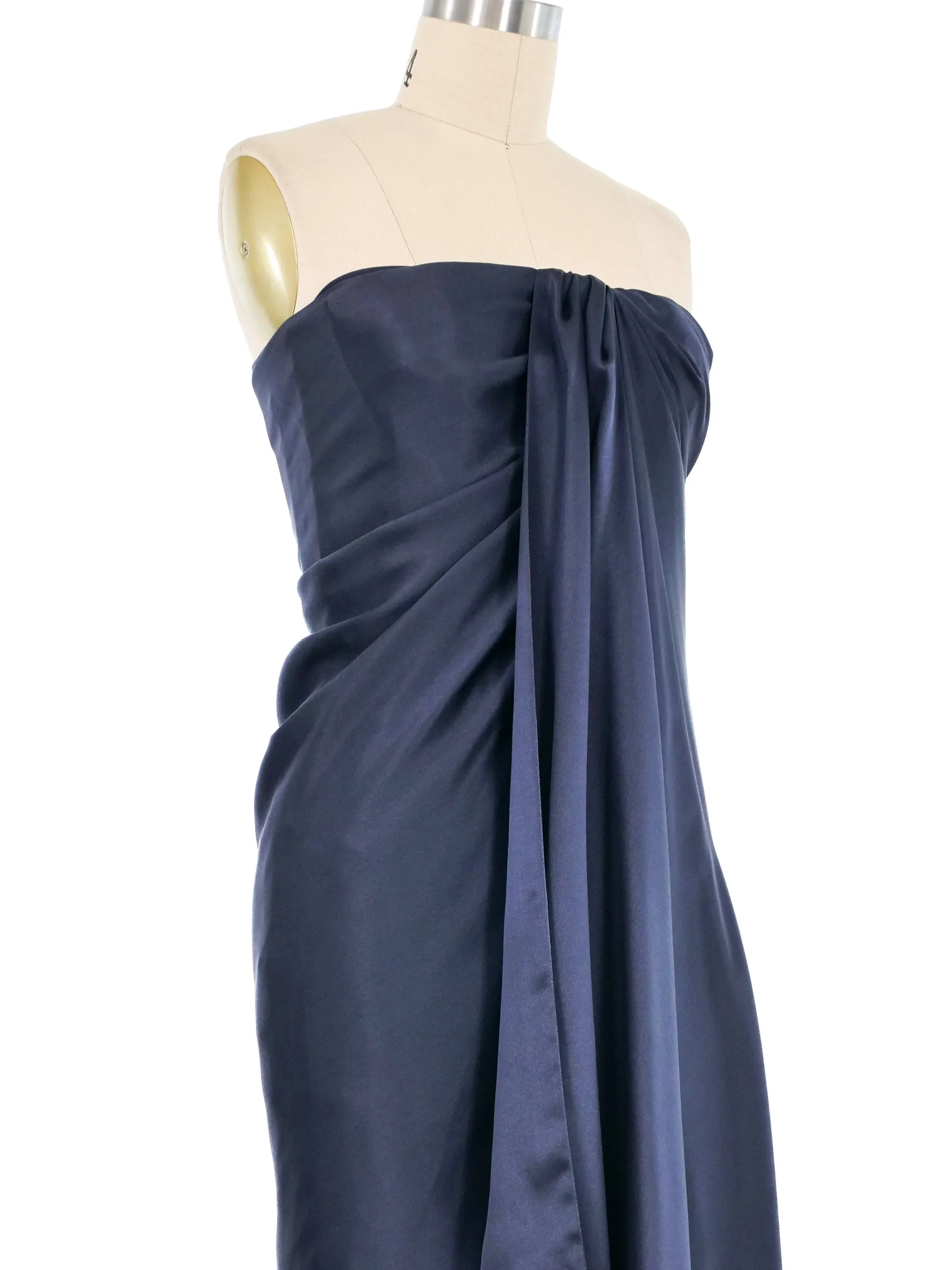 2008 Balenciaga Navy Draped Silk Dress
