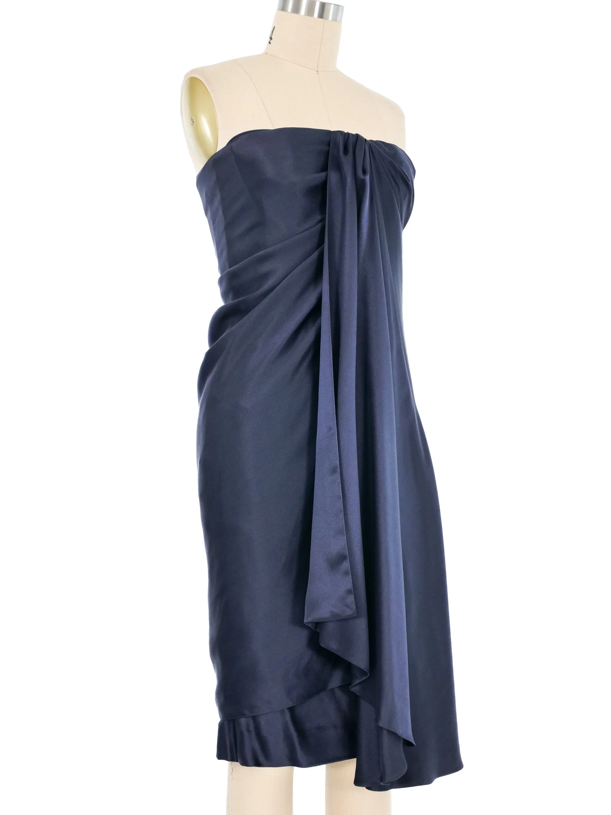 2008 Balenciaga Navy Draped Silk Dress