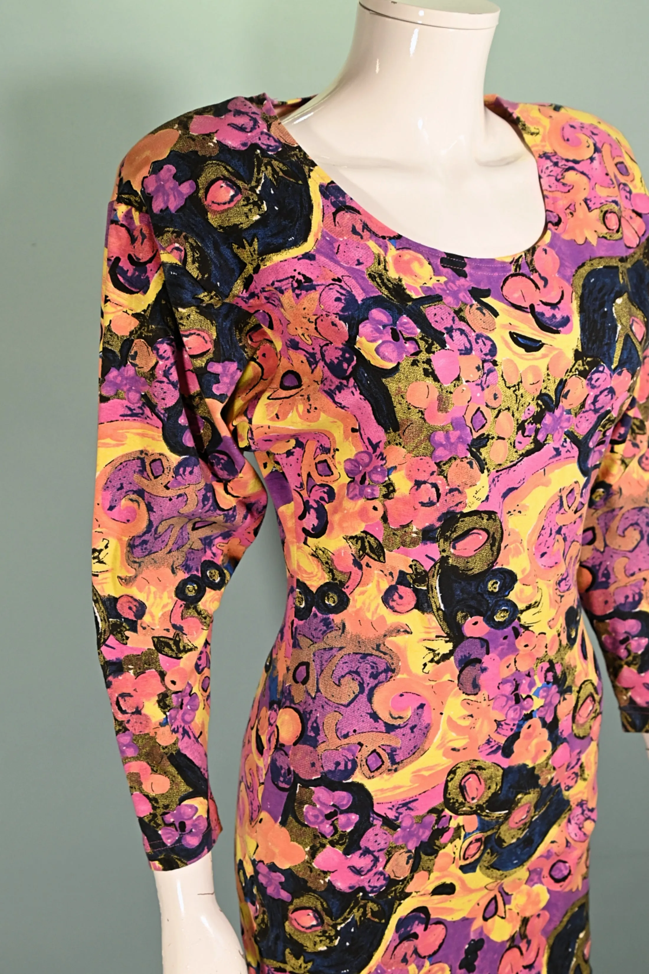 80s New Wave Fitted Abstract Print Bodycon Dress