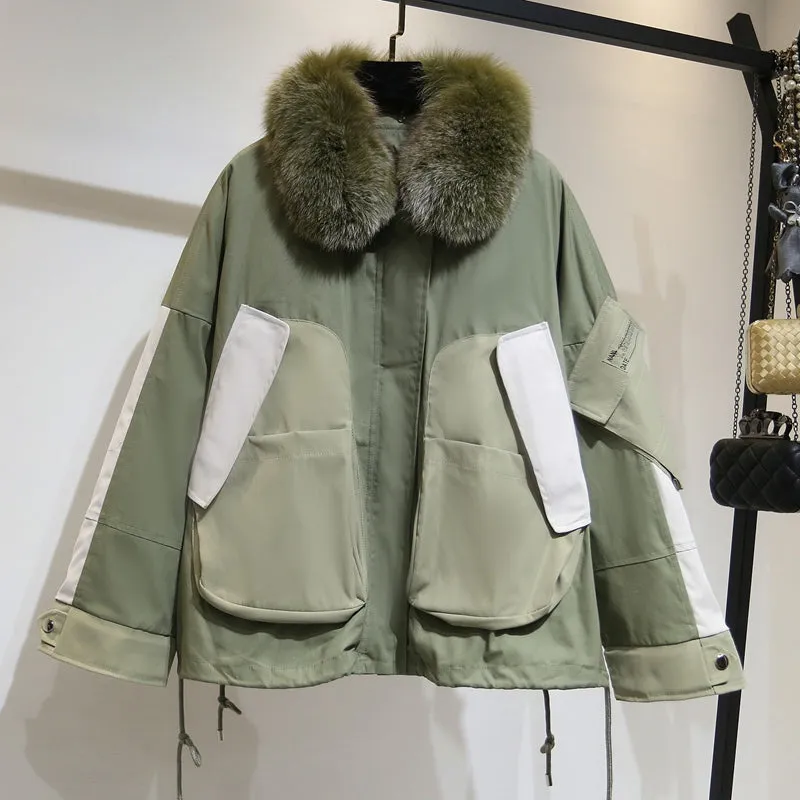 8GIRLS FAUX FUR COLLAR PADDED JACKET IN GREEN