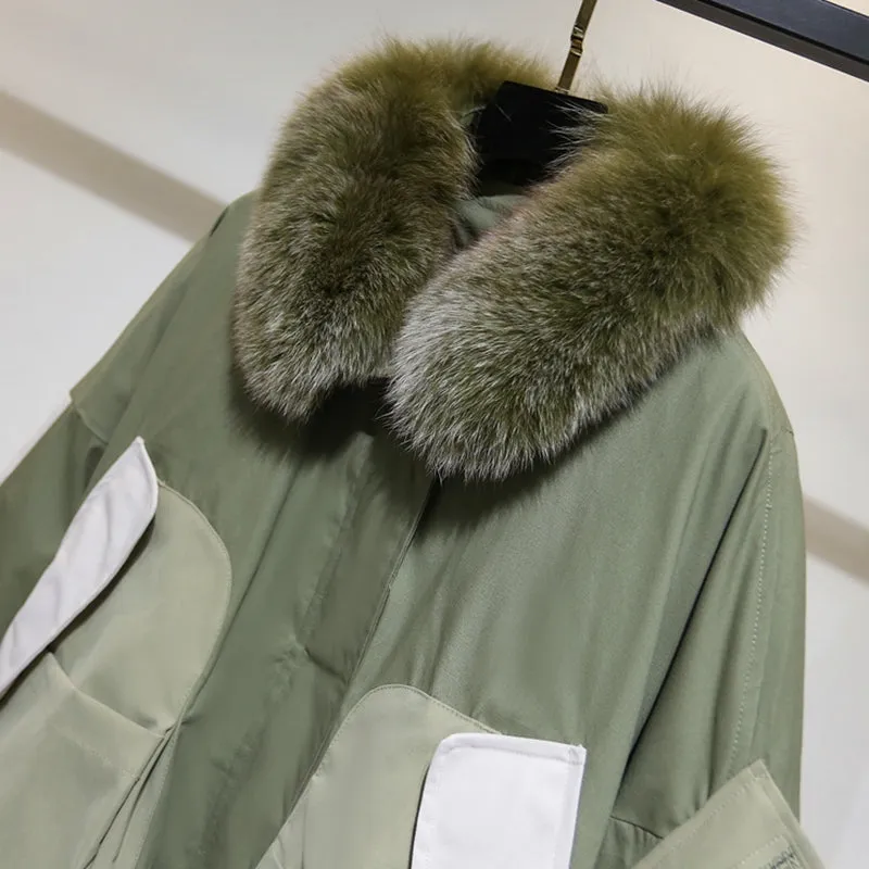 8GIRLS FAUX FUR COLLAR PADDED JACKET IN GREEN