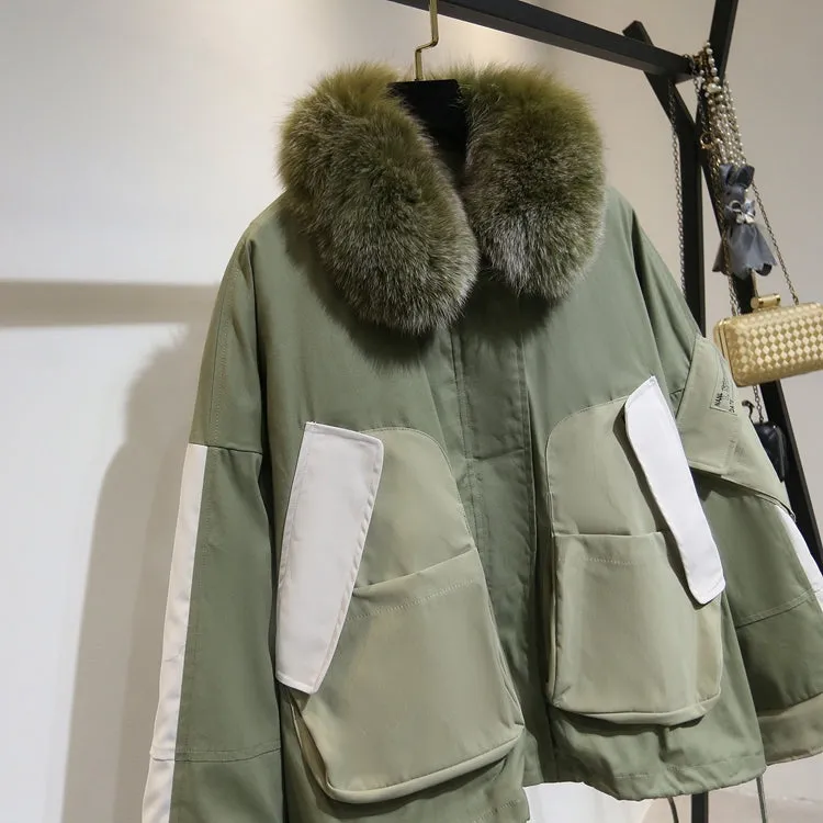 8GIRLS FAUX FUR COLLAR PADDED JACKET IN GREEN
