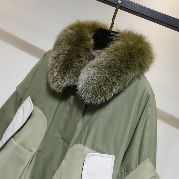 8GIRLS FAUX FUR COLLAR PADDED JACKET IN GREEN
