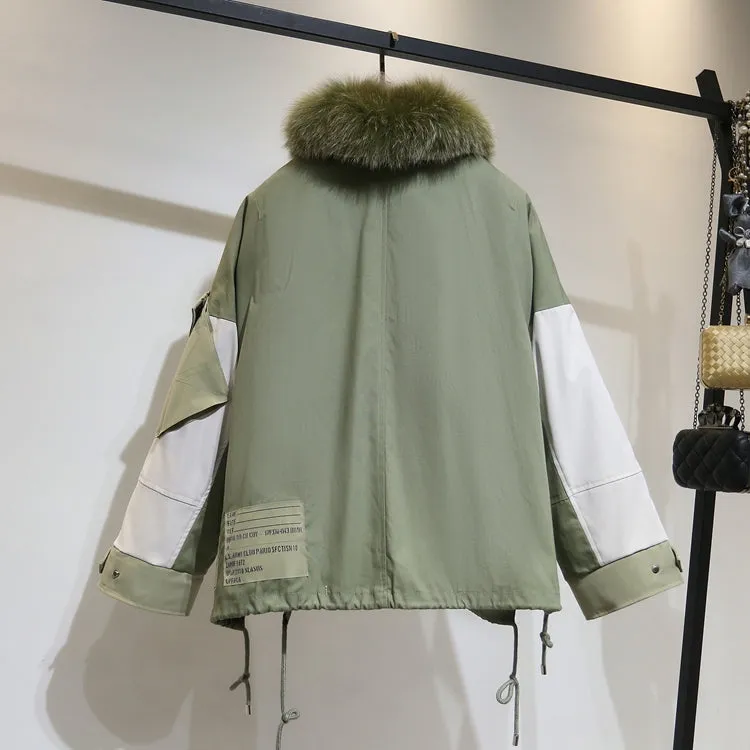8GIRLS FAUX FUR COLLAR PADDED JACKET IN GREEN
