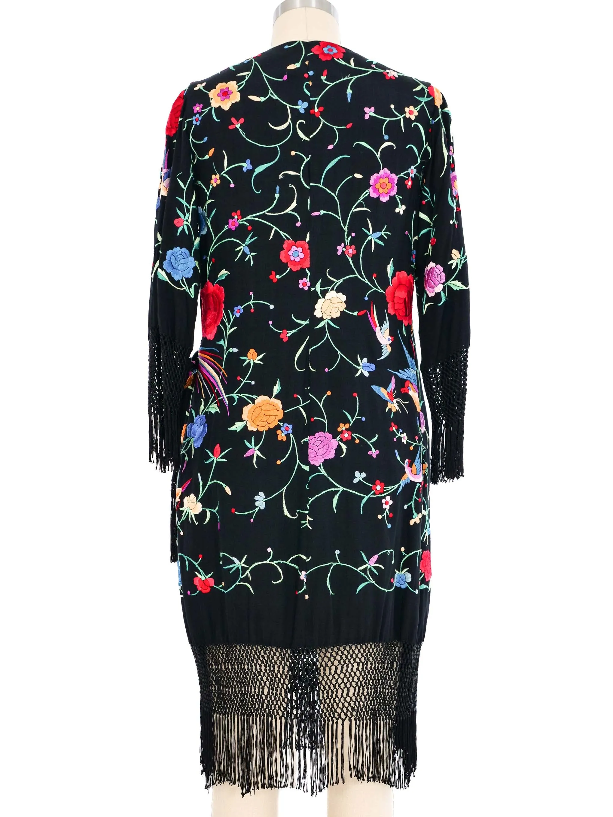 Adolfo Fringed Embroidered Wrap Dress