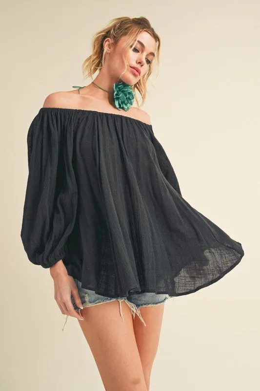Aemi   Co Off-Shoulder Balloon Sleeve Blouse