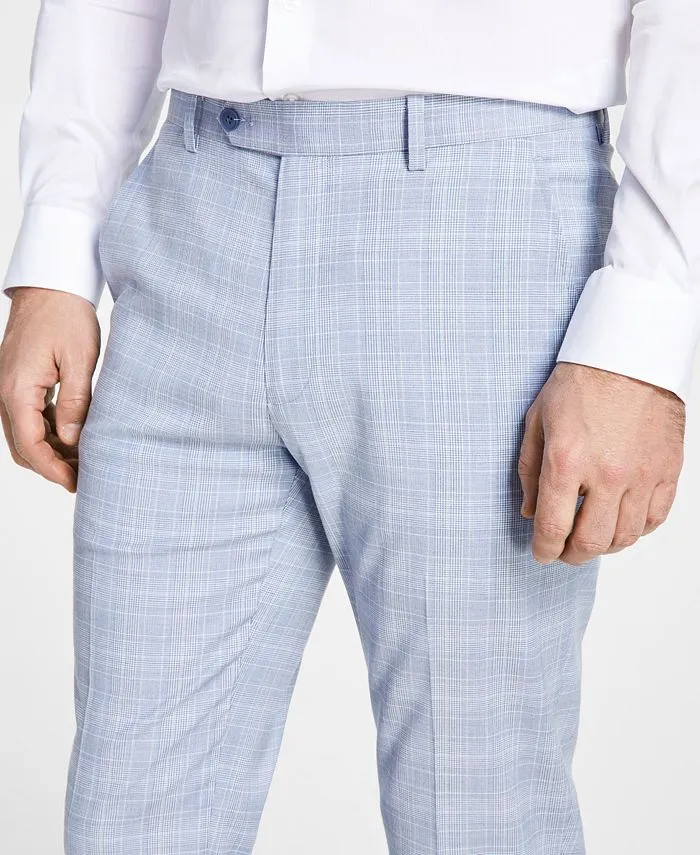 Alfani Mens Slim fit Dress Pants 36 / 32 Light Blue Plaid Stretch