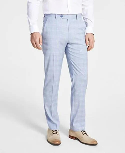 Alfani Mens Slim fit Dress Pants 36 / 32 Light Blue Plaid Stretch