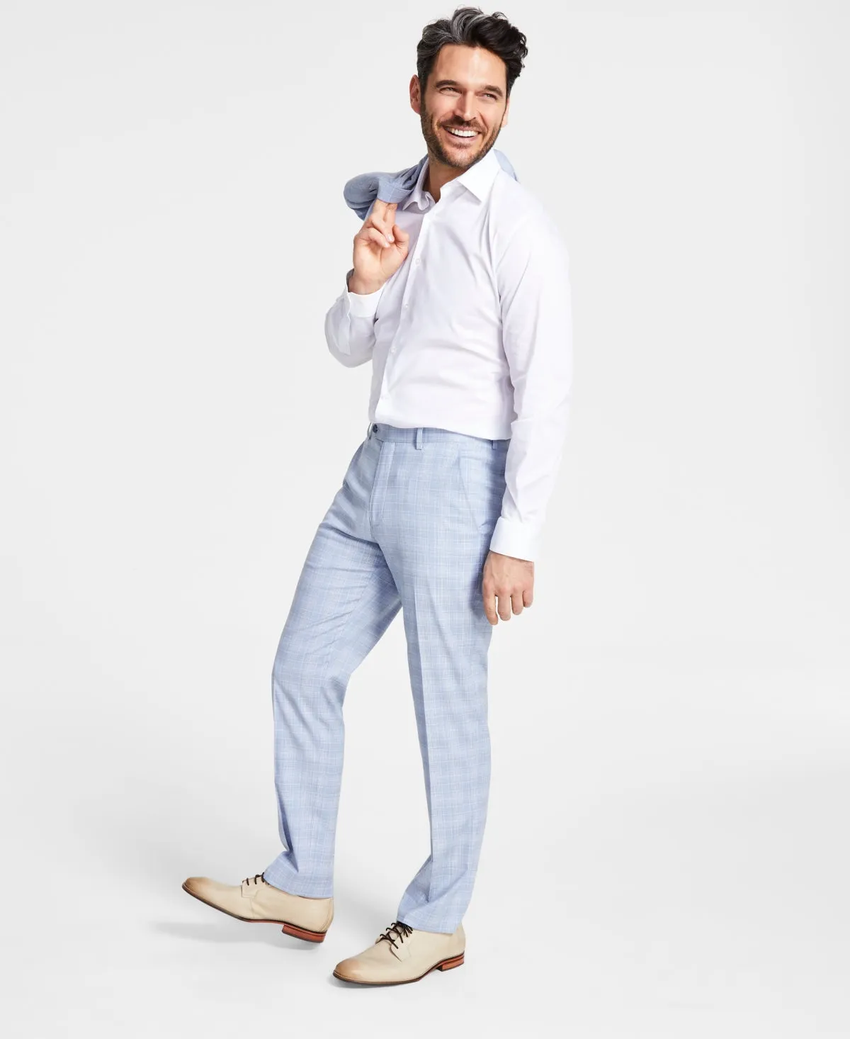 Alfani Mens Slim fit Dress Pants 36 / 32 Light Blue Plaid Stretch