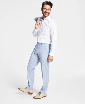 Alfani Mens Slim fit Dress Pants 36 / 32 Light Blue Plaid Stretch