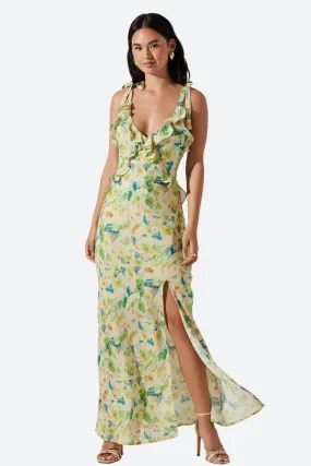 ASTR Sorbae Dress in Yellow Green Floral
