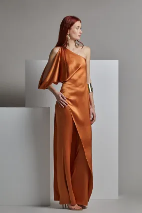 Asymmetric Long Top with Flared Pants