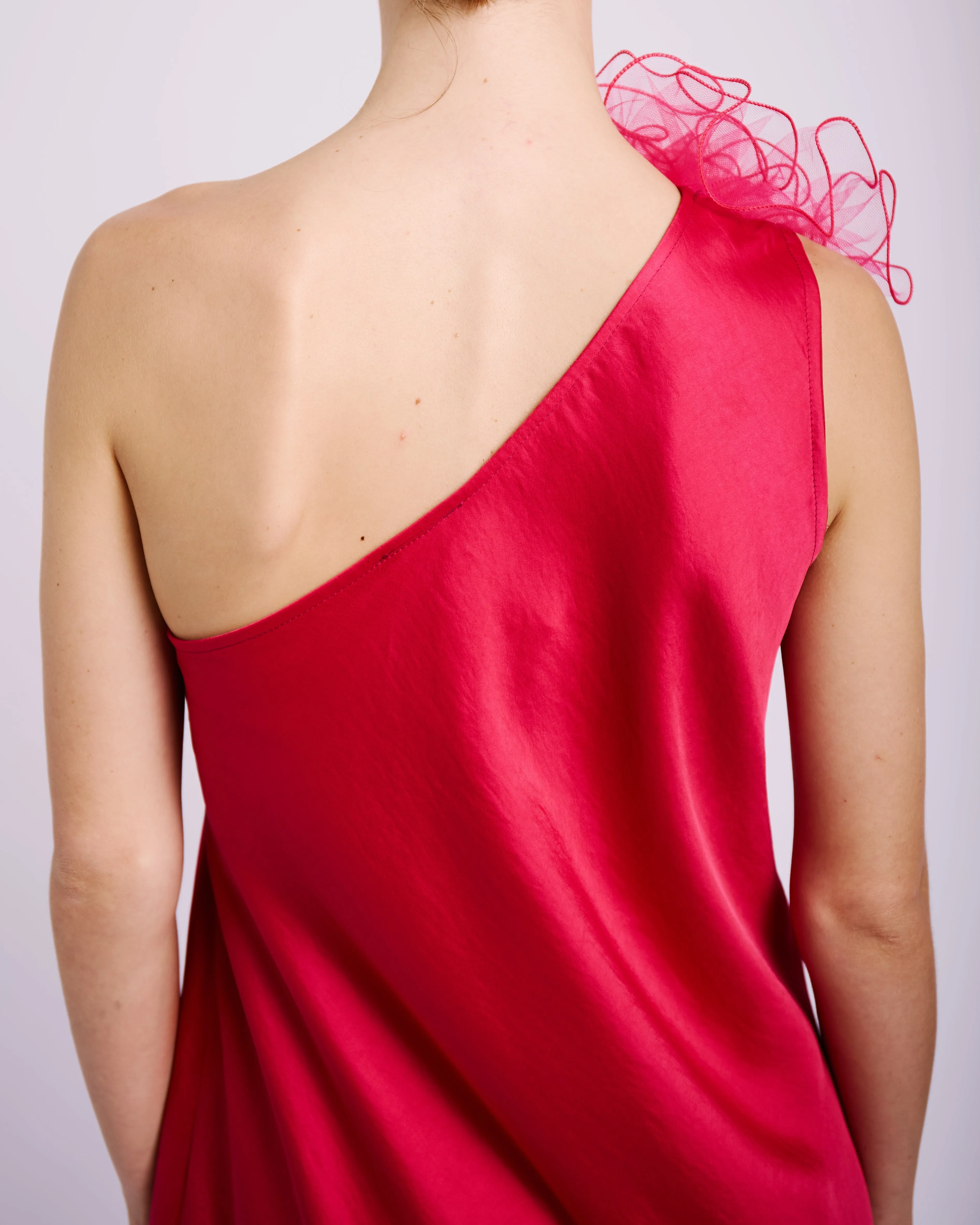 Asymmetrical Flower Dress in Cerise
