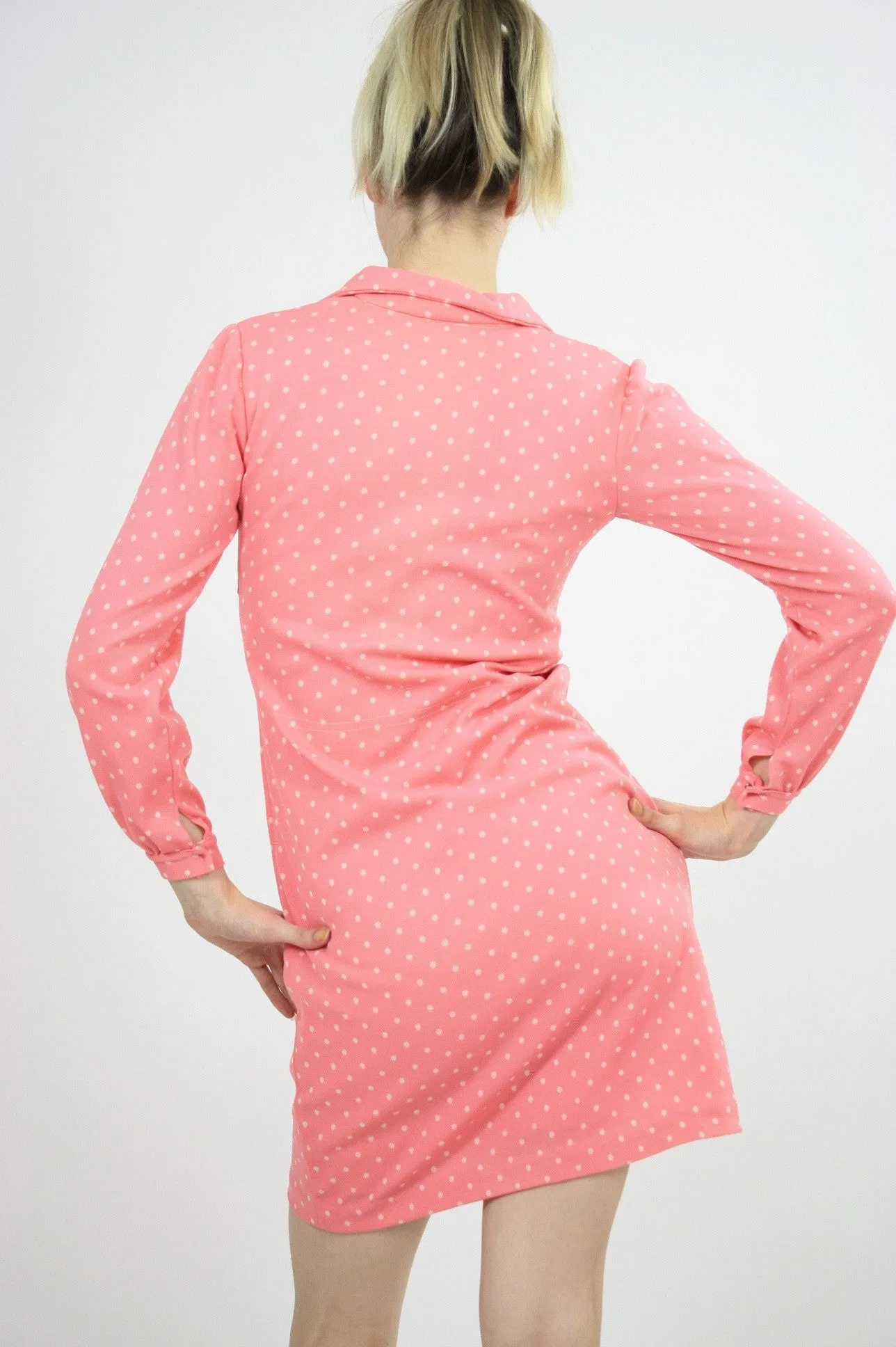 Authentic vintage 60s 1960s mod pink polkadot mini dress
