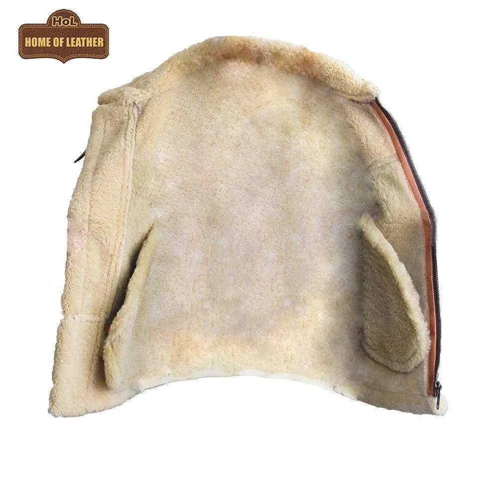 B003 B3 Brown Shearling Coat WWII Bomber Sheep Leather Aviator Jacket For Men's