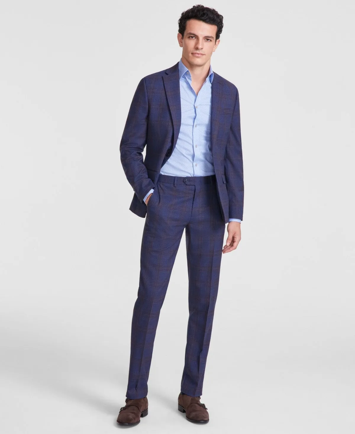 Bar Iii Mens Slim fit Dress Pants 33 / 30 Blue Plaid