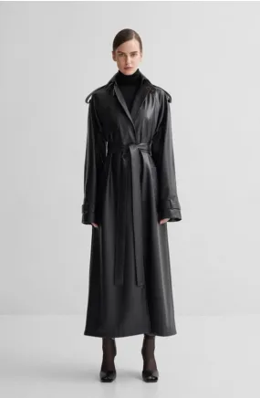 Berni Black Leather Long Trench Coat Women Outfit
