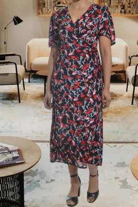 Black And Red Floral Wrap Dress