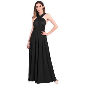 Black Ladies Solid Cocktail Off Shoulder Wedding Bridesmaid Evening Long Maxi Dress - IBTOM CASTLE
