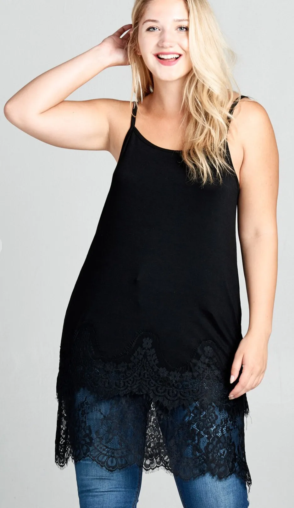 Black Tiered Sheer Laced Hem Extender with Adjustable Staps