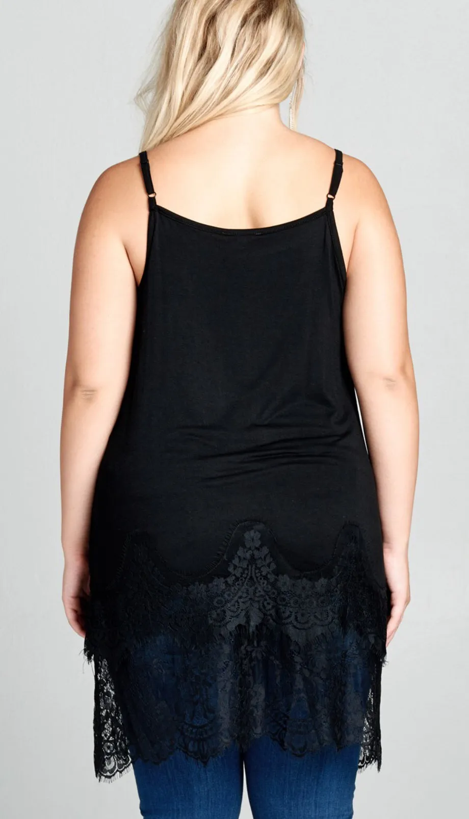 Black Tiered Sheer Laced Hem Extender with Adjustable Staps