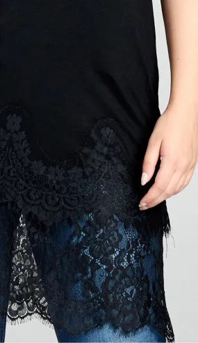 Black Tiered Sheer Laced Hem Extender with Adjustable Staps