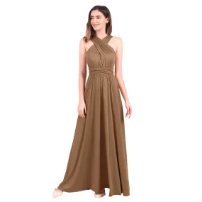 Brown Ladies Solid Cocktail Off Shoulder Wedding Bridesmaid Evening Long Maxi Dress - IBTOM CASTLE