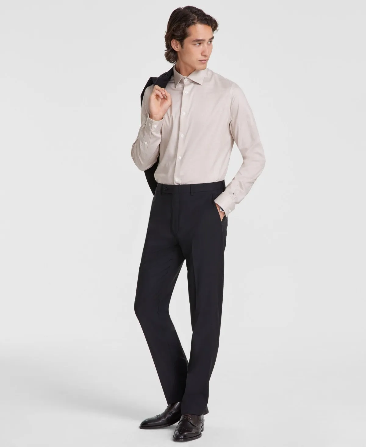 Calvin Klein Mens Slim fit Dress Pants 42 / 30 Black Solid Stretch