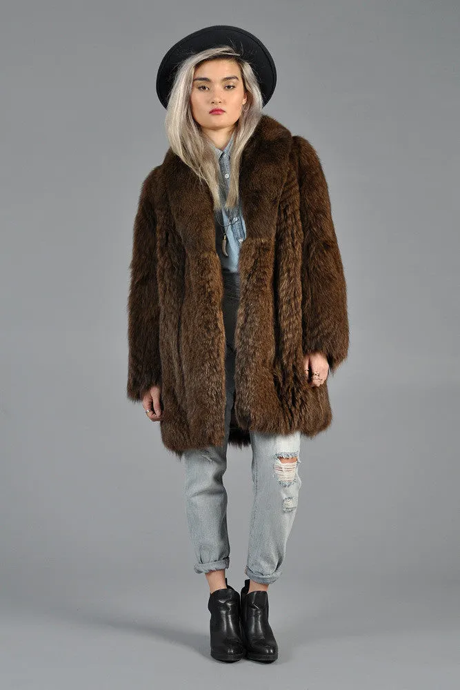 Cocoa Feathered Fox Fur Coat