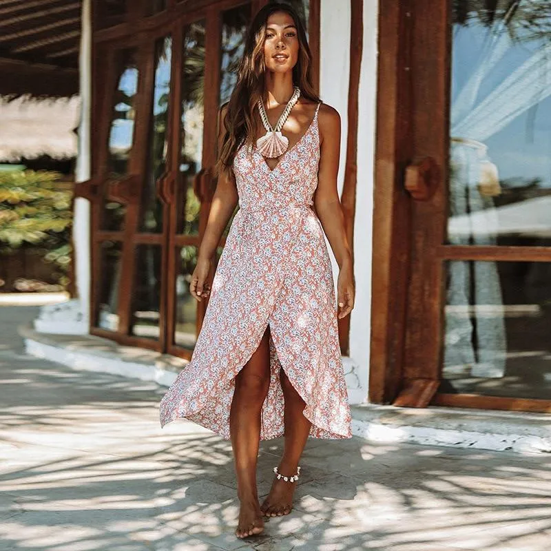 Crimson Wrap-Around Summer Dress