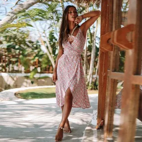 Crimson Wrap-Around Summer Dress