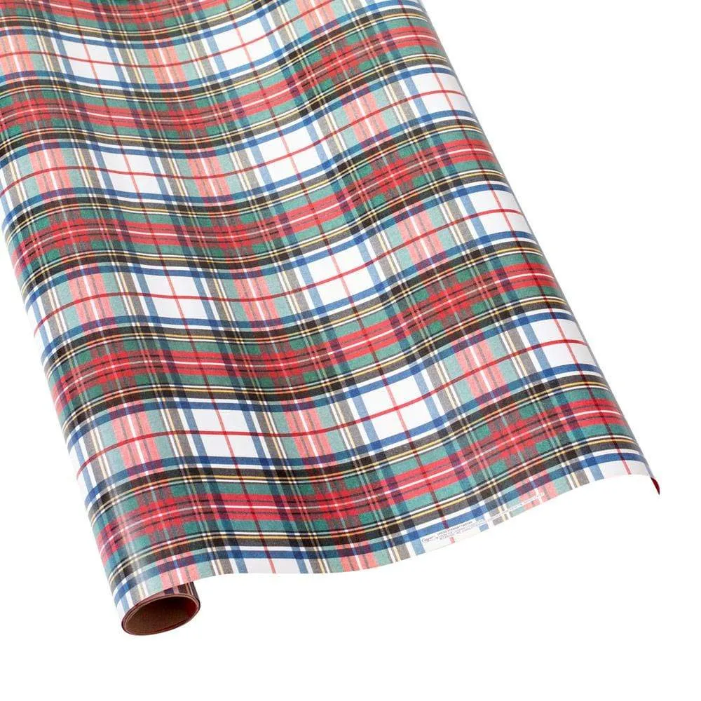 Dress Stewart Tartan Reversible Gift Wrapping Paper in White - 30" x 8' Roll