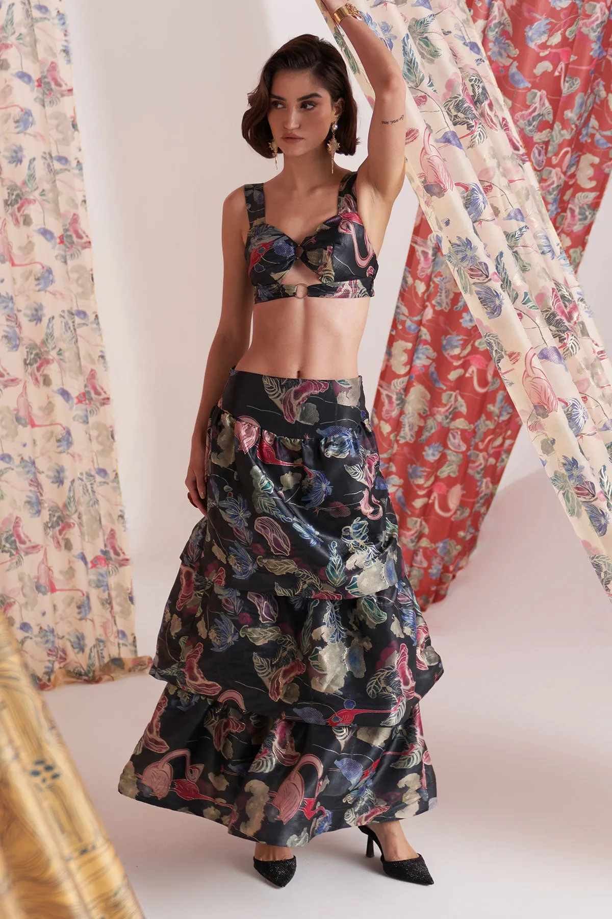 duck buckle layered skirt cord- black