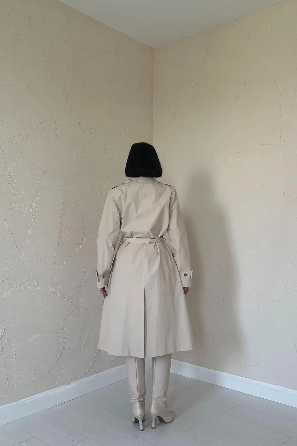 ELS Long Belted Trench Coat - Beige - Guasavito