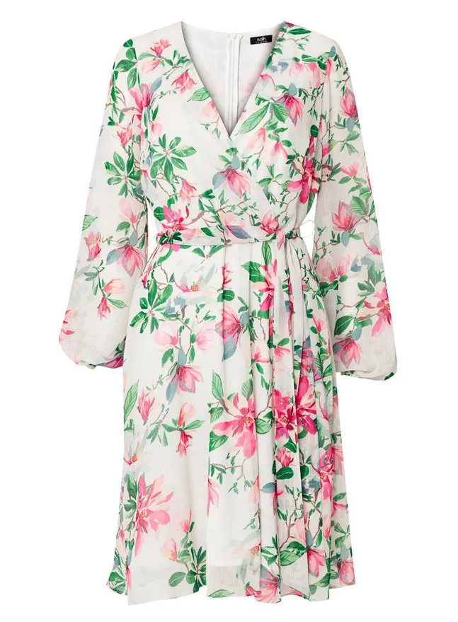 Ex Wallis White Floral Print Tie Front Dress