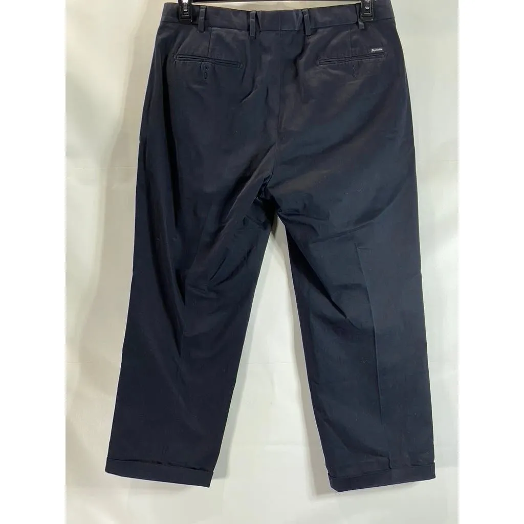 FACONNABLE Men's Solid Black Cotton Pleated Cuffed Dress Pants SZ 38R