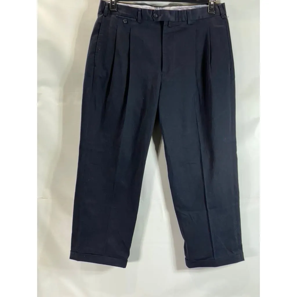 FACONNABLE Men's Solid Black Cotton Pleated Cuffed Dress Pants SZ 38R