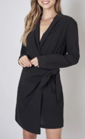 Faux Wrap Long Sleeve Tie Mini Dress