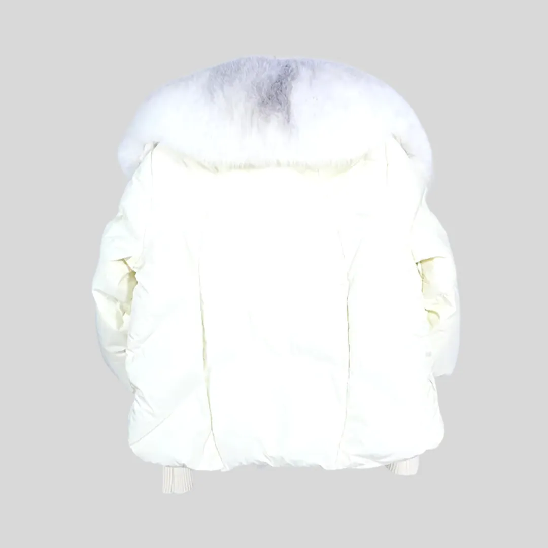 Fox Fur Trim Puffer Jacket - Ivory