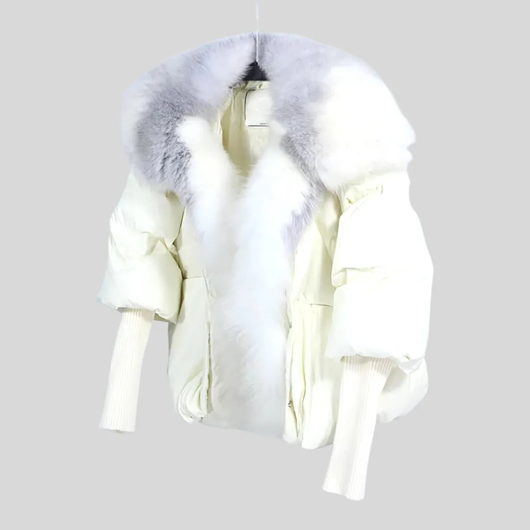 Fox Fur Trim Puffer Jacket - Ivory