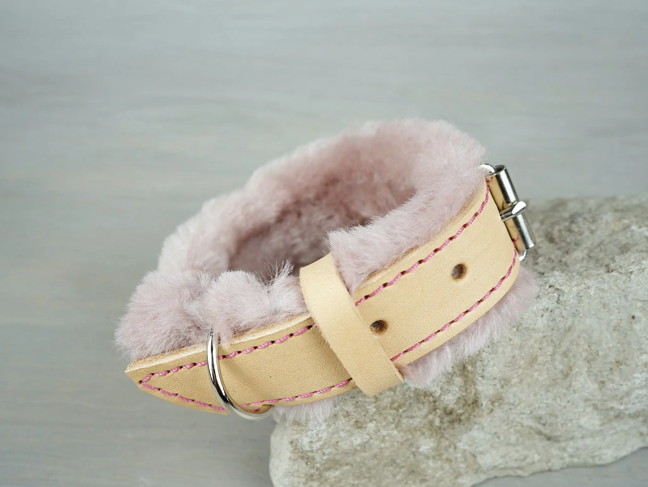 Fully Customizable Leather Dog Collar with Extra Fluffy Sheepskin