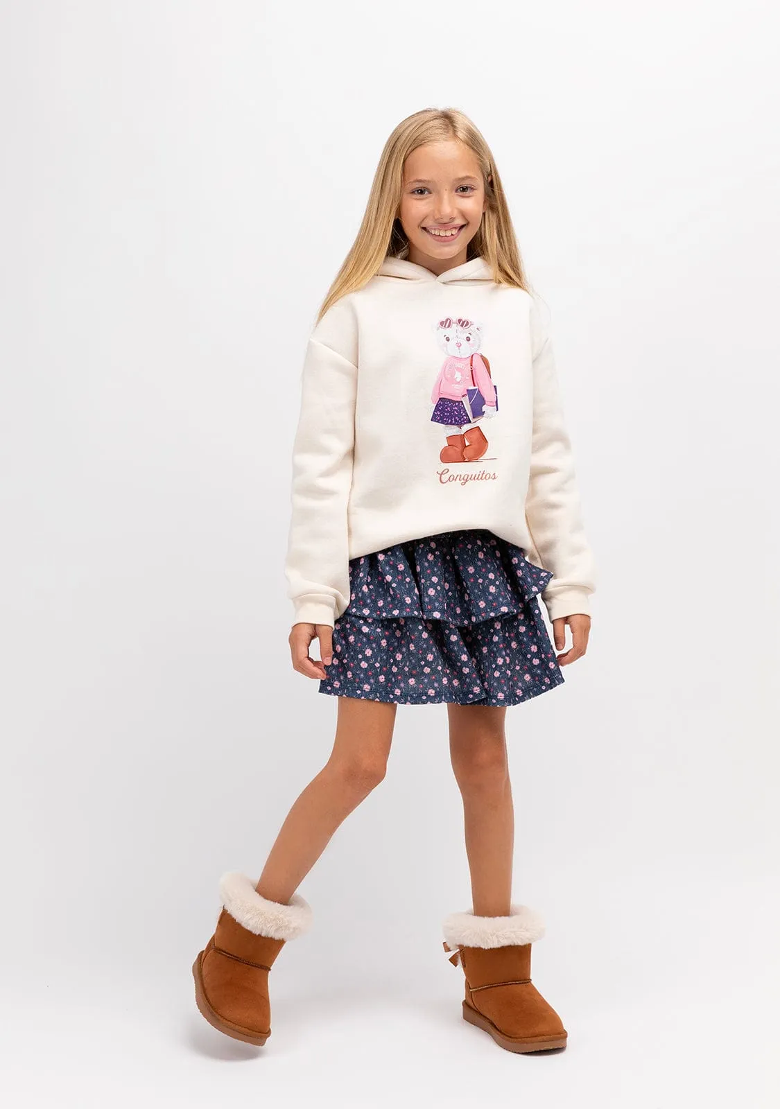 Girl's Navy Print Flowers Skirt