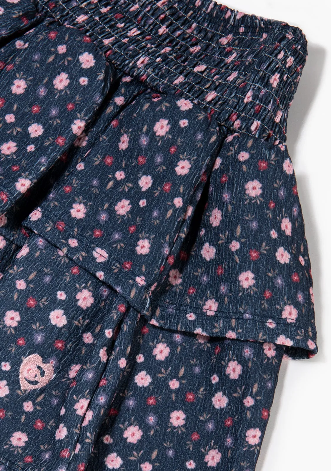 Girl's Navy Print Flowers Skirt