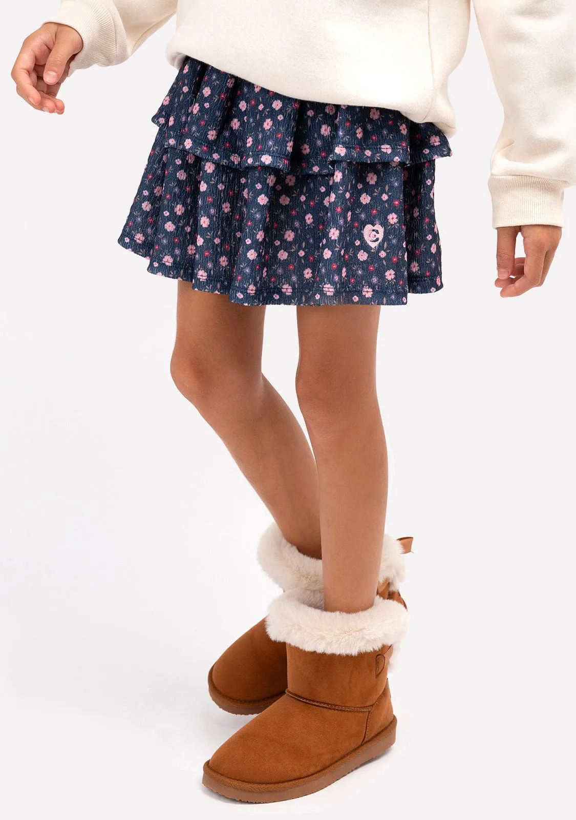 Girl's Navy Print Flowers Skirt