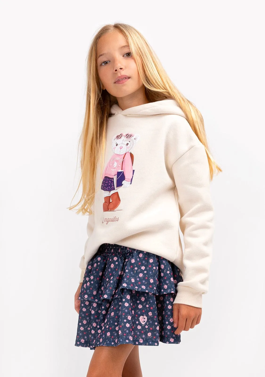 Girl's Navy Print Flowers Skirt