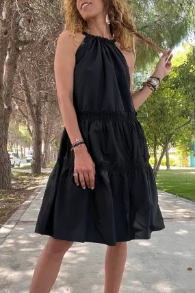 GNS Women's Black Halter Skirt Layered Ruffled Poplin Dress BST700-K7172 - Barsinghausen