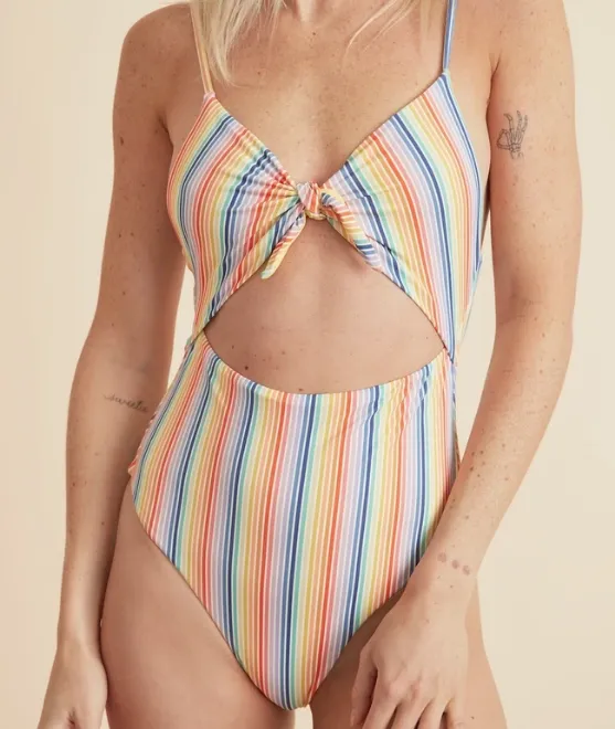 Havana Tie Front One Piece - Rainbow Stripe