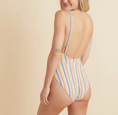 Havana Tie Front One Piece - Rainbow Stripe