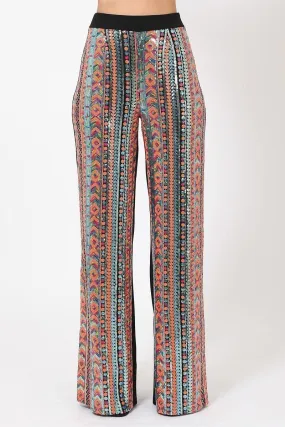 High Waist Colorful Sequins Pattern Pants