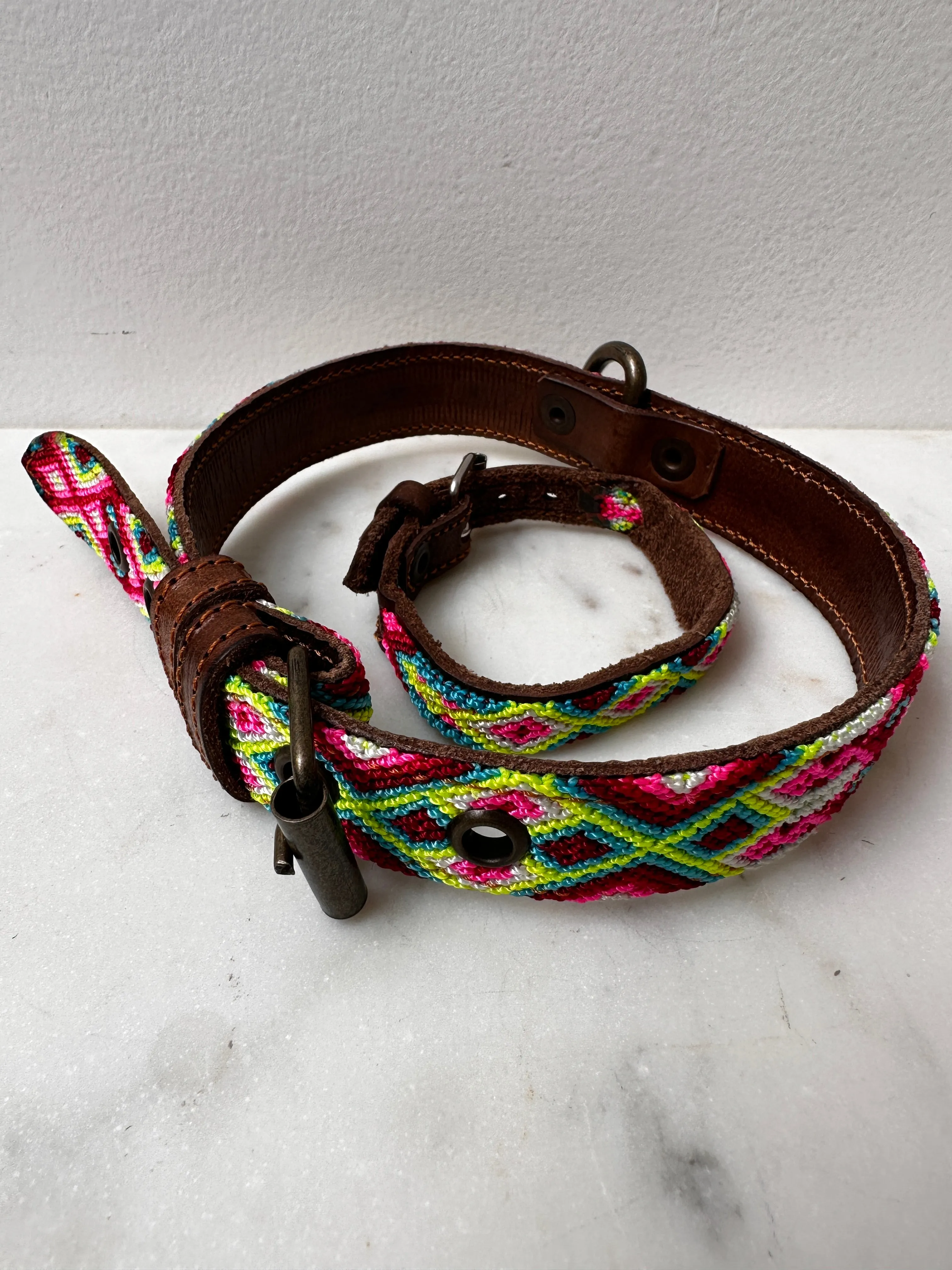 Huichol Fully Embroidered Dog Collar M6